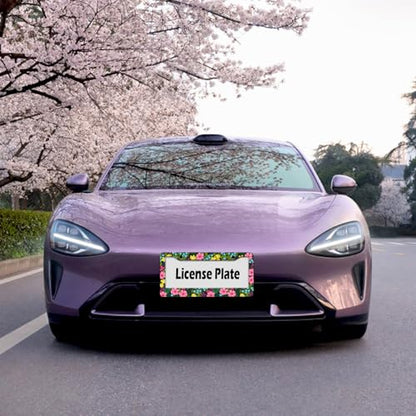 Pink Wildflowers License Plate Frame for Women Cute Colorful Flowers License Plate Holder Frame Girly Floral Car tag Frame Metal Aluminum Rustproof Decorative Car Accesories with Screws (Pink flowers)