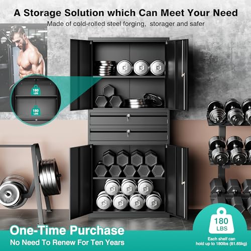 Metal Storage Cabinet with Drawer and Locks (71"H x 31.5"W x 16"D-C / Black)