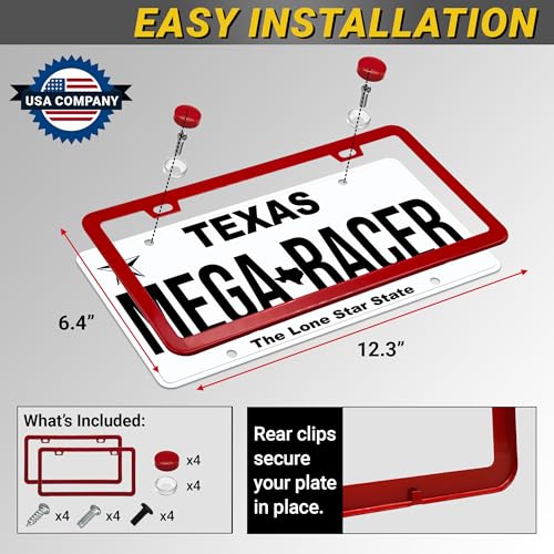Premium Slim Gloss Red License Plate Frames (Red / 2 Piece)