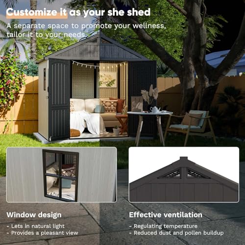 8x6 FT Plastic Outdoor Storage Shed with Floor (Beige / 8 X 6 FT)