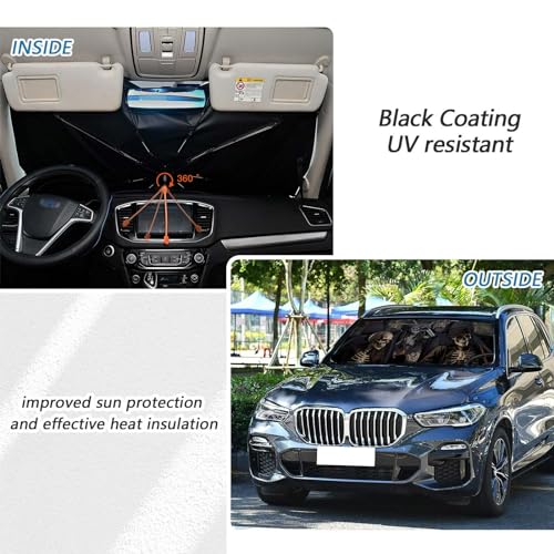 Funny Skull Car Windshield Sun Shade Umbrella Windshield Shade Sunshades Car Cover for Most Vehicles Foldable Front Window Sunshade Cover (One Size / Funny Skull)