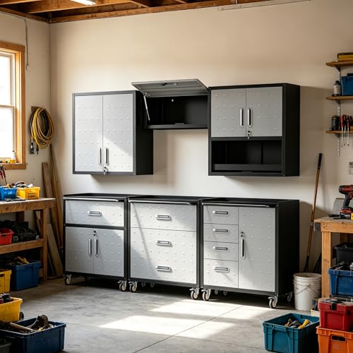 Garage Cabinet System (Black/Grey / 6 Pcs-StyleC)