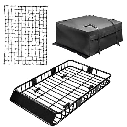 64"x39"x4" Roof Rack Cargo Basket with Cargo Bag & Net (1-roof rack+cargo bag+cargo net)