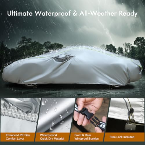 Light Shell Sport Car Cover Waterproof All Weather Fit for 173 (Silver / CM：for Coupe(Lenght 173"-182" ))