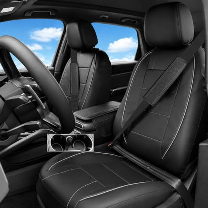 10 PCS Leather Car Seat Covers Front Seats Set (Steering Wheel Cover Set / Black and grey)