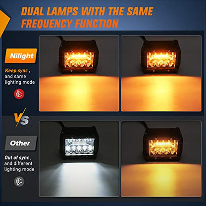 4inch Amber White Strobe 6 Modes 60W LED Pod Light (Amber&White 2PCS 6 Modes with Wiring Harness / Led Pods)