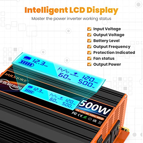 500 Watt Pure Sine Wave Power Inverter 12V DC to 110V 120V Converter for Home (PSW-500W)