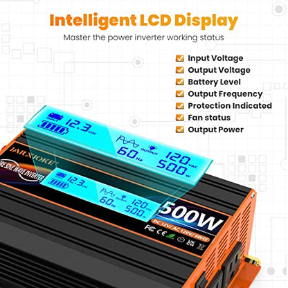 500 Watt Pure Sine Wave Power Inverter 12V DC to 110V 120V Converter for Home (PSW-500W)