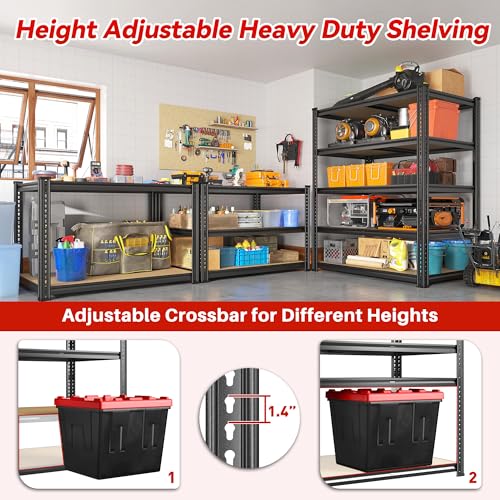 72.05" H Storage Shelves Load 2300Lbs for Garage Basement Pantry (35.45" W x 17.72" D x 72.05" H / Black)