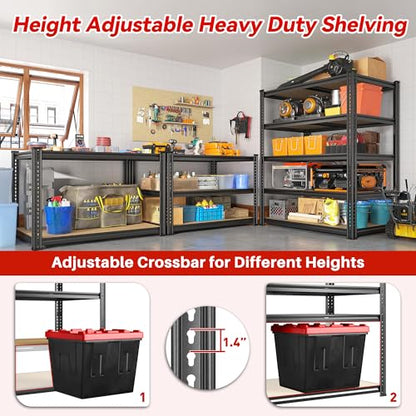 72.05" H Storage Shelves Load 2300Lbs for Garage Basement Pantry (35.45" W x 17.72" D x 72.05" H / Black)
