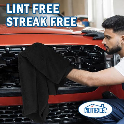 Professional Large Microfiber Car Drying Towels 4 Pack (Black / 31 x 24 Inch)