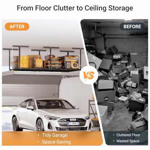 4x8ft Overhead Ceiling Garage Storage Rack (Black / 4x8ft)