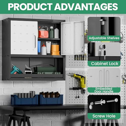 Garage Wall Cabinet (Black/Grey / 2 Doors & Open Storage)