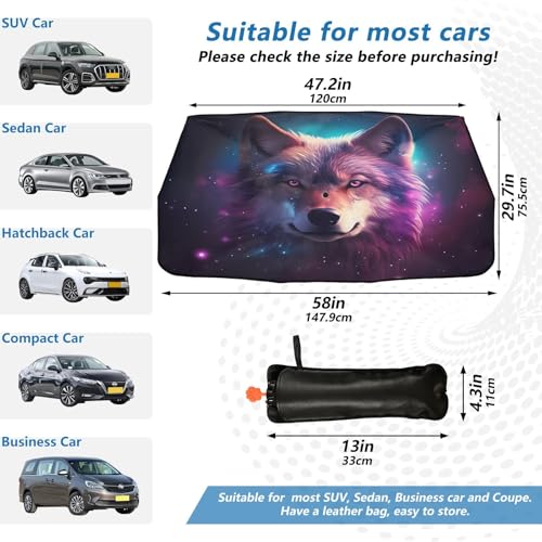 Car Front Windshield Sunshade (Wolf Purple Starry Sky)