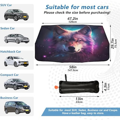 Car Front Windshield Sunshade (Wolf Purple Starry Sky)