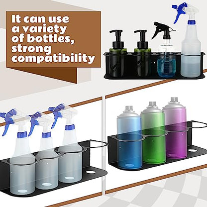 2 Pcs 4 Holes All Purpose Steel Spray Bottle Holder Heavy Duty Can Holder Rack Organizer Easy Install Wall Mount Paint Spray Bottle Organizer Storage Rack for Garage Home Workspace (Black / 4 Holes)