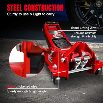 4 Ton Floor Jack Hydraulic Low Profile Floor Jack with Dual Piston Quick Lift Pump (4 Ton Dual Piston / Red)