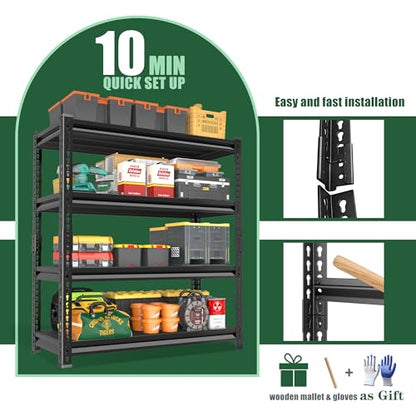 48" W Garage Shelving Heavy Duty (Black / 48”W x 16”D x 72”H)