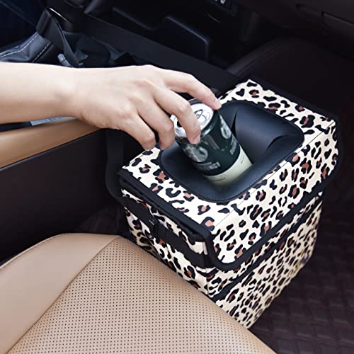 Cute Car Trash Can with Lid (Leopard Print / 2 Gallons)