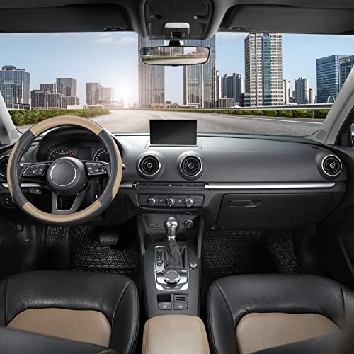 Car Steering Wheel Cover for Prius Civic Model 3 (Small size[14''-14 1/4''] / Black and Beige)