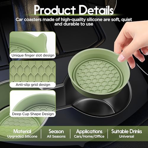 2 Pack Car Cup Coaster Silicone Spill (Tea Green Solid / 2 Pack)