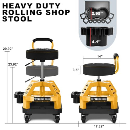 Rolling Shop Stool with Wheels (Yellow)
