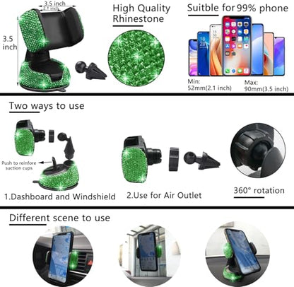 27 PCs Green Bling Car Accessories Set for Women (Green Diamond)