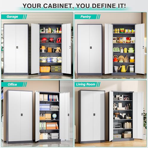 Wide & Deep Metal Storage Cabinet with Shelves (72"H x 36"W x 18"D / Gray White)
