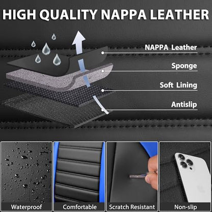 Nappa Leather Car Seat Covers Front Seats (Black Blue / Front Seats)