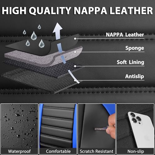 Nappa Leather Car Seat Covers Full Set (Black blue / Full Set)