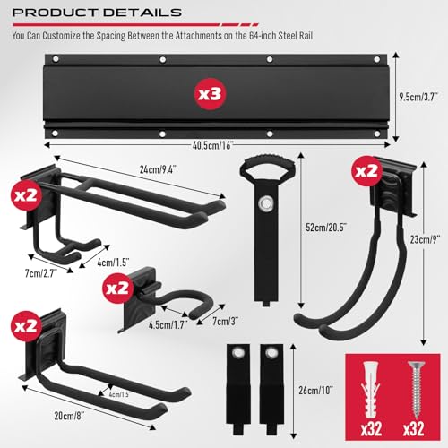 48" Heavy Duty Garage Wall Organizer (48" Garage Wall Organizer (3 Panels, 8 Hooks, 3 Straps))