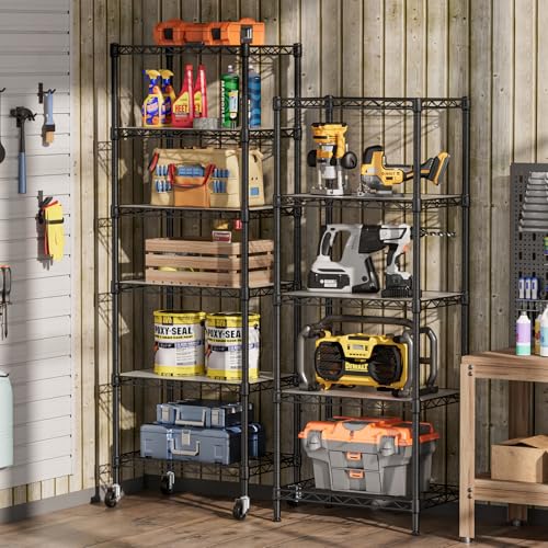 Small Wire 5 Adjustable Shelves Pantry Metal Shelf Floor Organizer (Black / 5-Tier 11.8"D X 17.3"W X 57.2"H)