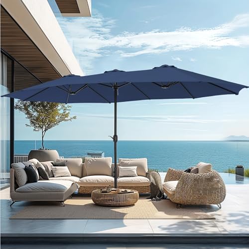 15ft Large Outdoor Patio Umbrella with Base Included (Navy Blue)