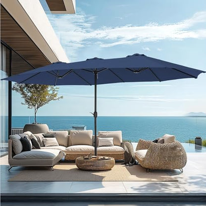 15ft Large Outdoor Patio Umbrella with Base Included (Navy Blue)