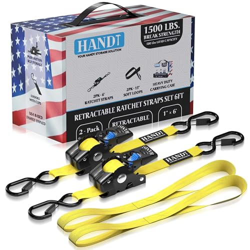 USA Based Retractable Ratchet Straps (1in x 6ft - 2 Pack / Yellow)