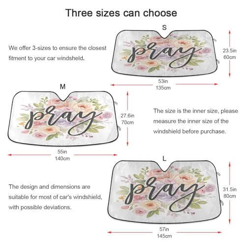 Car Windshield Sun Shade Pray Religious Rose Flower Foldable Car Front Windshield Sunshade Blocks UV Rays Sun Visor Heat Protection for Truck SUV to Keep Your Vehicle Cool (Small / Pray)