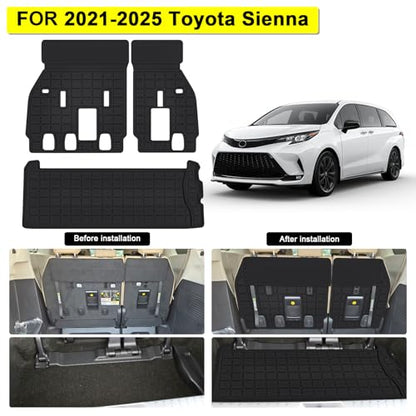 Cargo Mat & Backrest Mat Compatible with 2021 2022 2023 2024 2025 Toyota Sienna 7&8 Seats TPE Anti (2021-25|Toyota Sienna 7/8 Seats|Cargo Liner)