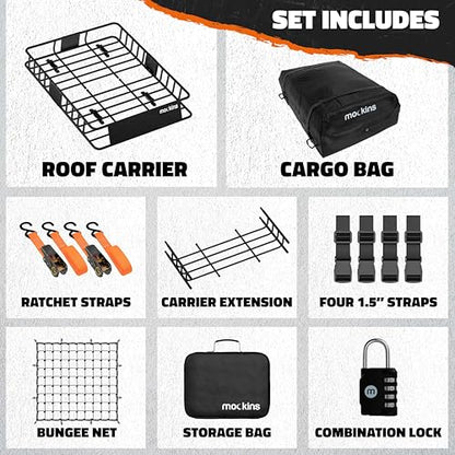 64"x39"x6" Extendable Heavy Duty Roof Rack Basket & 16 Cu Ft Waterproof Cargo Bag for Top of Car (Basket+Bag: 64"x39"x6")