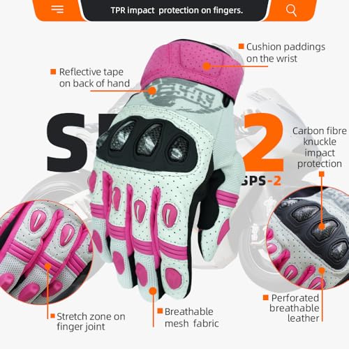 SPS 2 Unisex Touchscreen Road Racing Motorcycle MTB Sports Gloves Also fit BMX MX ATV Mountain Bike Bicycle Cycling Off (Pink SPS-2 / L Youth)