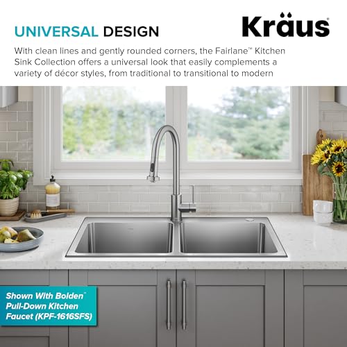 Stainless Steel 33 in Double Bowl Drop In Kitchen Sink KHT632 (33 Inch / Double Bowl — Drop In)