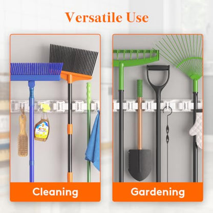 Mop and Broom Holder Organzier Wall Hanging Mount (White)