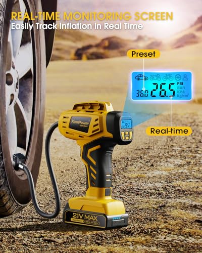 Tire Inflator Portable Air Compressor 21V Battery Powered 160PSI (Yellow)