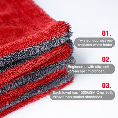 2 Pack XL Car Drying Towel (Gray-red)