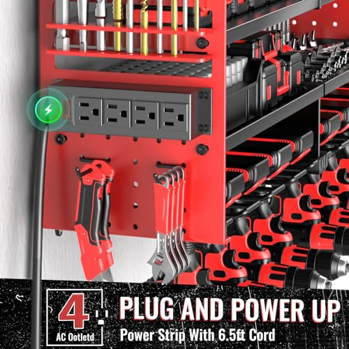 Large Power Tool Organizer Wall Mount with Charging Station (Red)