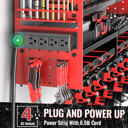 Large Power Tool Organizer Wall Mount with Charging Station (Red)