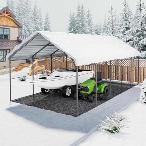 Heavy Duty Metal Carport (White / 13x26ft)