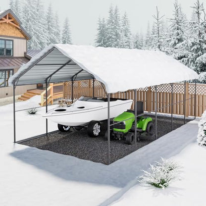 Heavy Duty Metal Carport (White / 13x26ft)