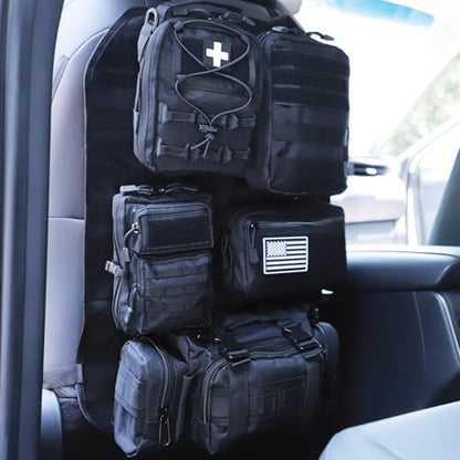 Universal Tactical Seat Back Organizer Vehicle Molle Panel Organizer Storage Bag with 5 Detachable Molle Pouch for All Vehicel Such as Jeep (Upgraded-B-Black)