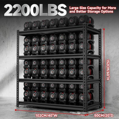 4 Tier 40" W X 20" D X 60" H Storage Shelves 2200LBS Garage Shelving Metal Storage Shelf Adjustable Metal Racks with Shelves Heavy Duty Shelving Units and Storage Utility Shelf (Black-visible Hole / 40"W X 20"D X 60"H)