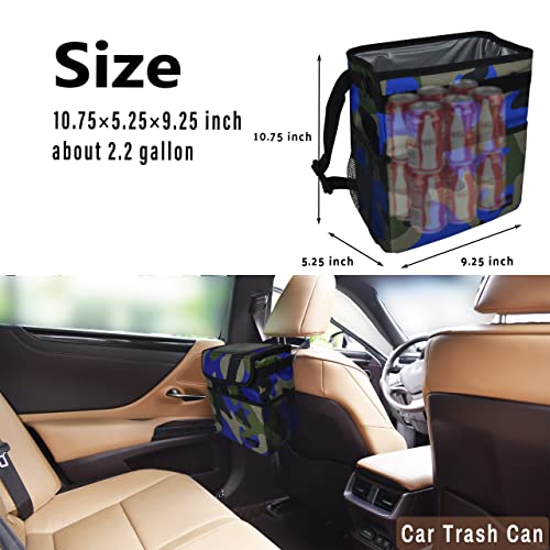 Cute Car Trash Can with Lid (Blue Camo / 2 Gallons)